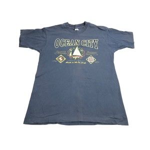 Vtg Ocean City Maryland Tourist Shirt Mens L  Single Stitch USA Slate Gray Boats